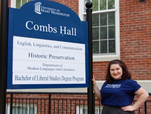 Maria in front of Combs Hall.