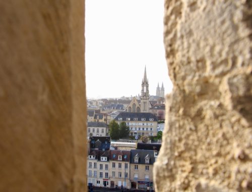 A framed view of the Caen skyline.