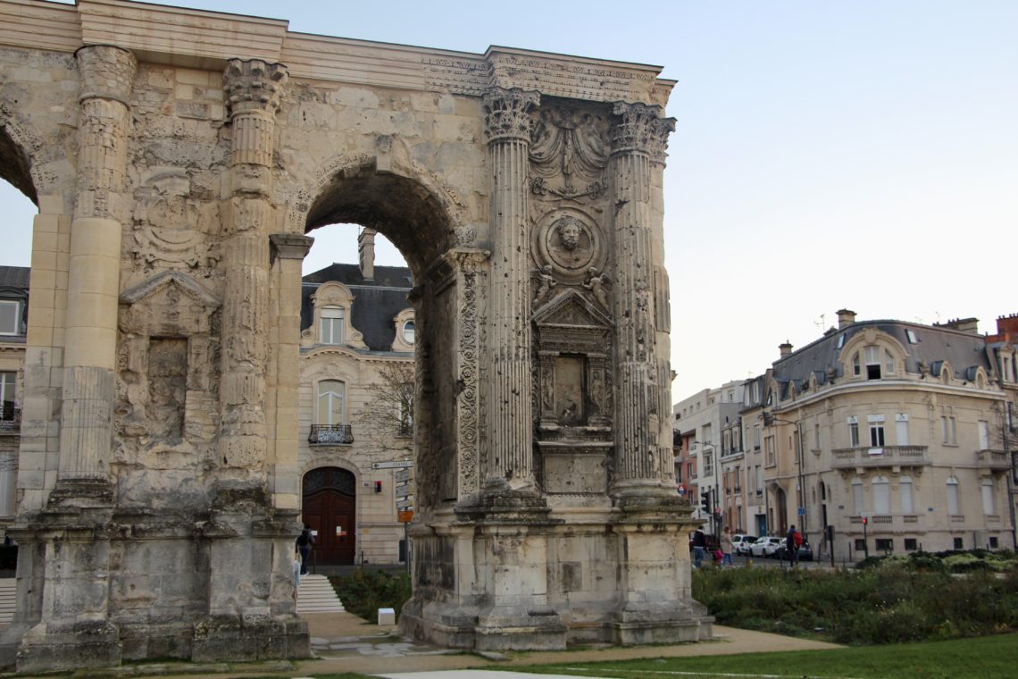 A view of La Porte de Mars in Reims, France.