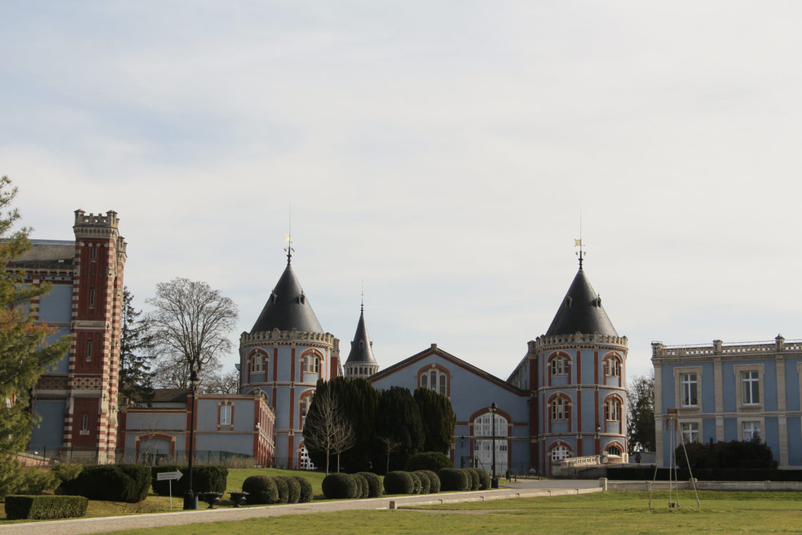 The Champagne Pommery buildings and gardens in Reims, France.