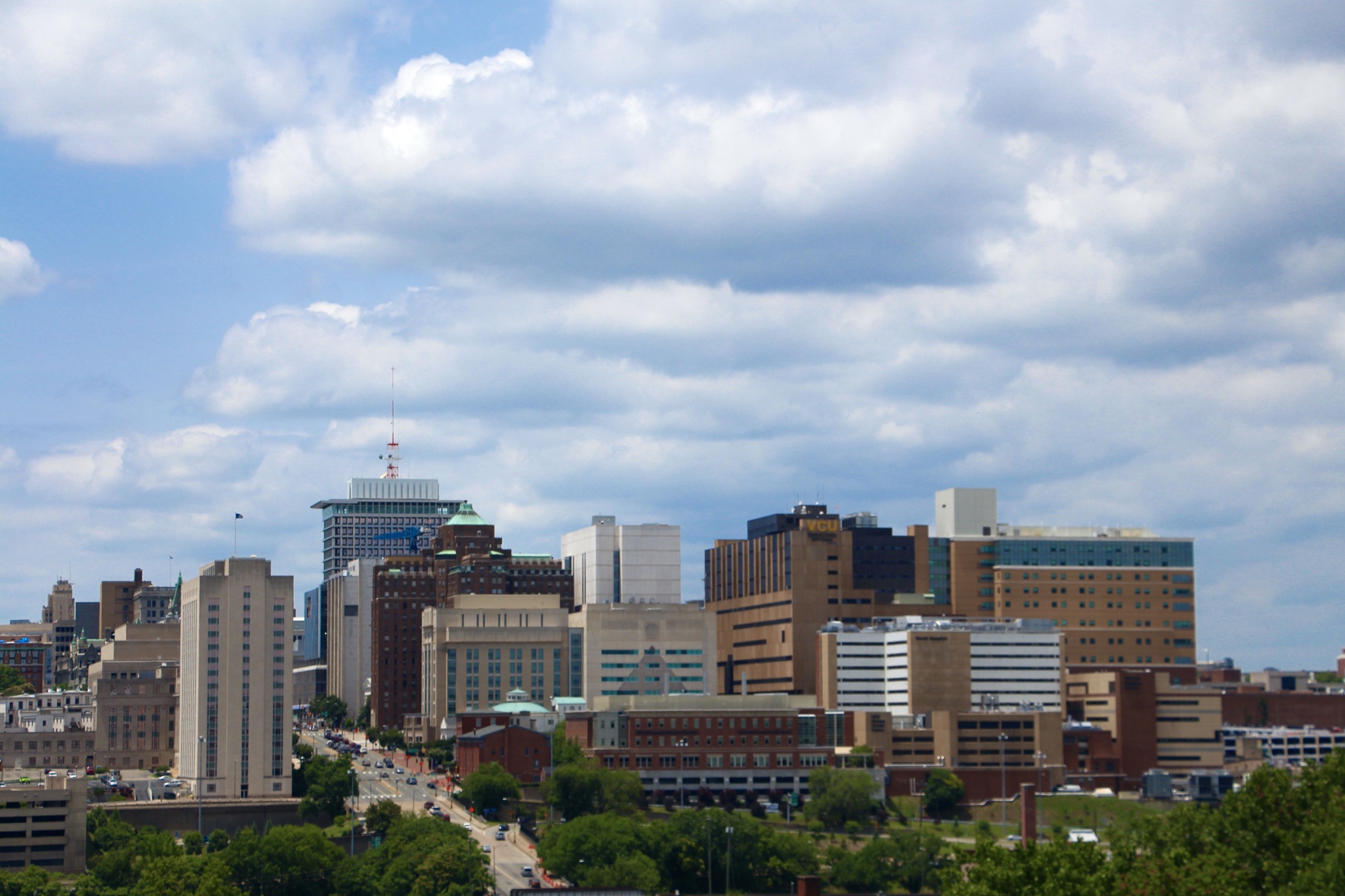 A wide shot of a cityscape in Virginia.