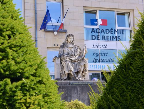 A view of the Colbert statue in front of the Rectorat de l’académie de Reims.