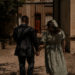 Jalen and Maria walk together in the Jardin du Musée Le Vergeur after their wedding.