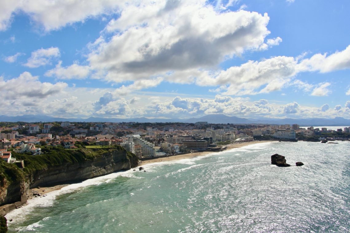 A view of Biarritz's coastline on a sunny day.