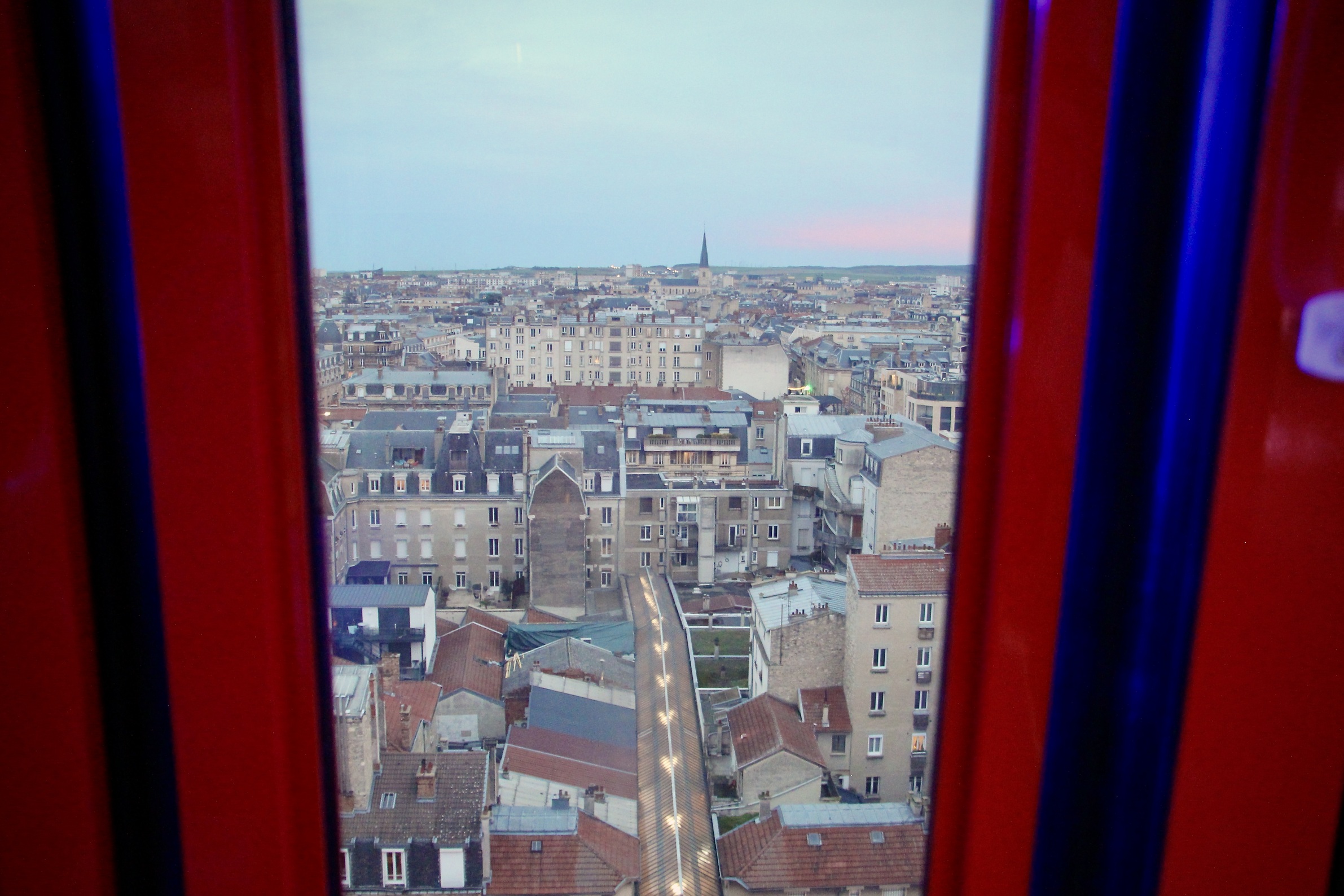 An aerial view of Reims, France from a cabin on the ferris wheel.