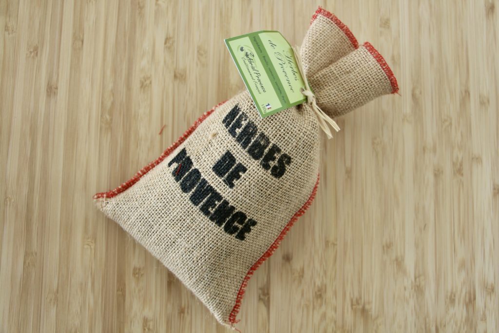 A large, woven sachet of herbes de Provence.