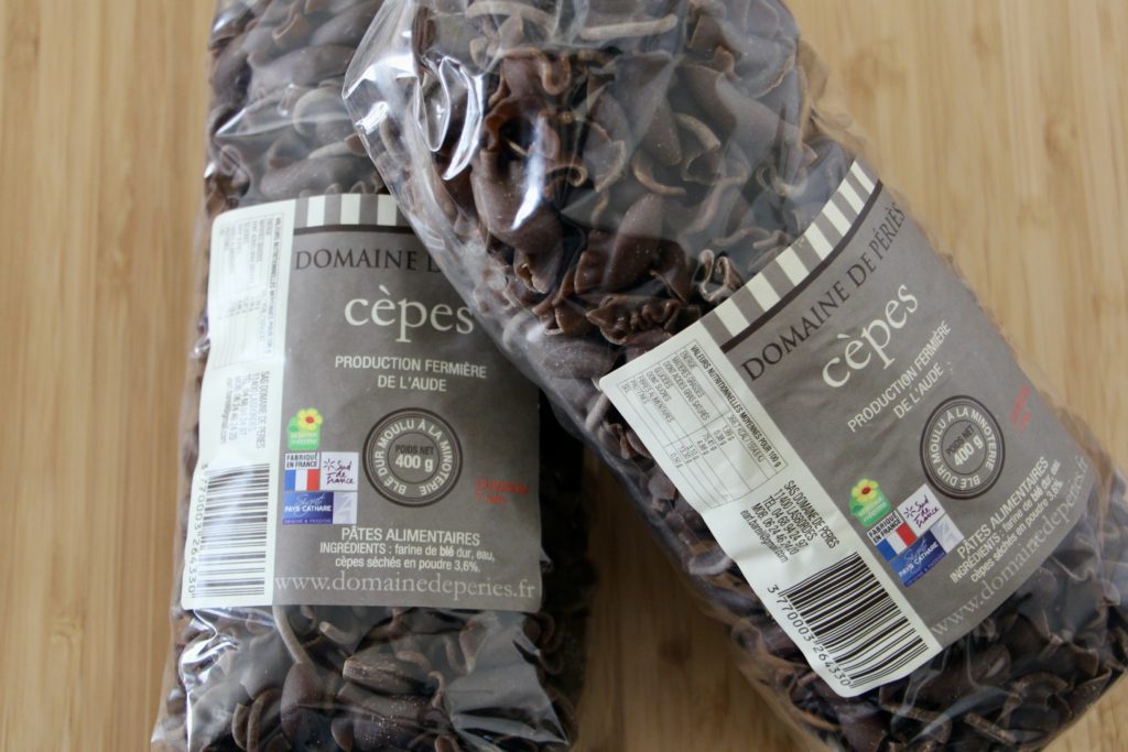 Two bags of French mushroom pasta from the domaine de Périès.