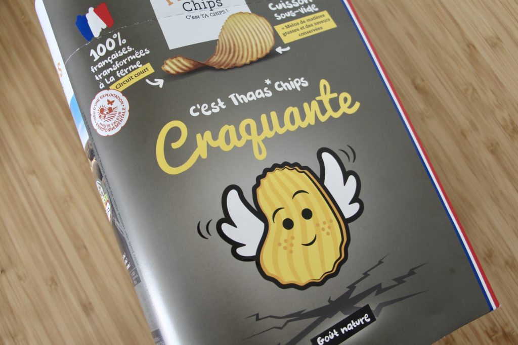 A box of French potato chips made by Thaas.