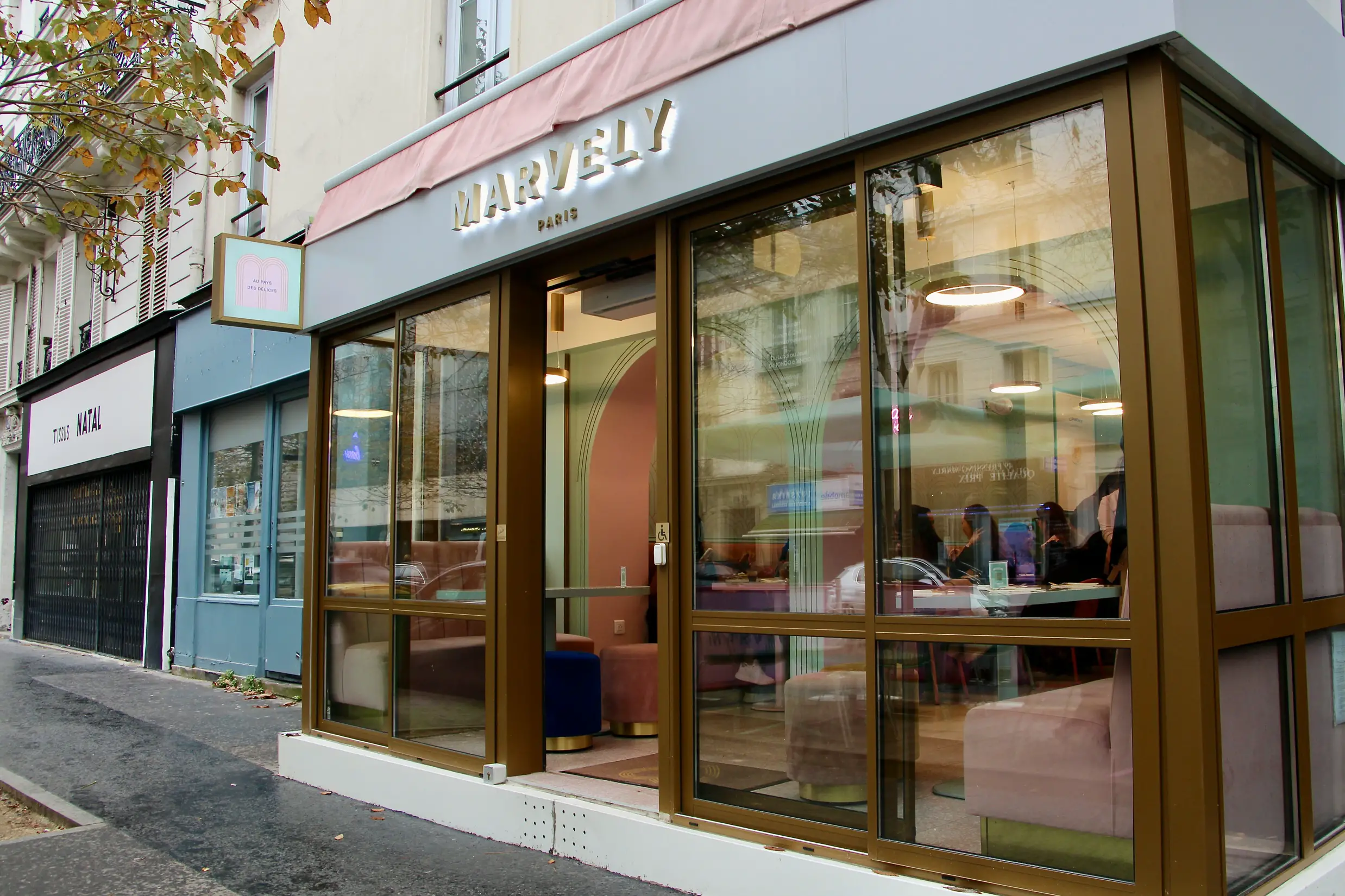 A view of the outside of Marvely in Paris, France.